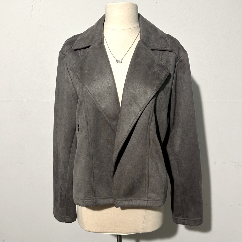 Gray Velvet Blazer Jacket Cato